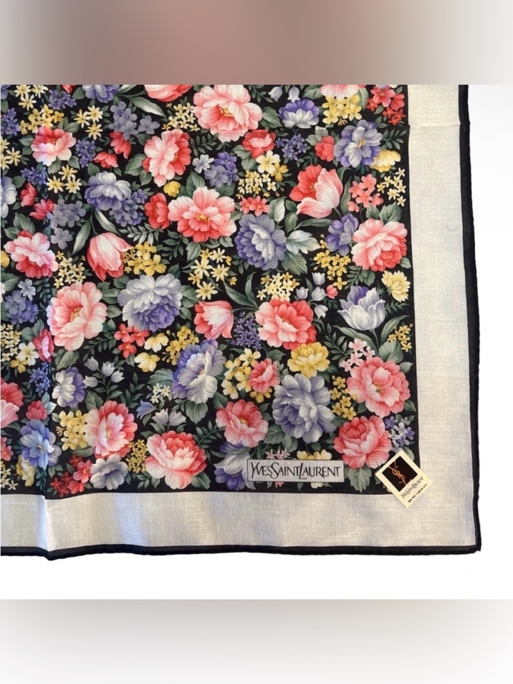 NWT Vintage YSL Yves Saint Laurent Floral Scarf Handkerchief - Picture 7 of 12